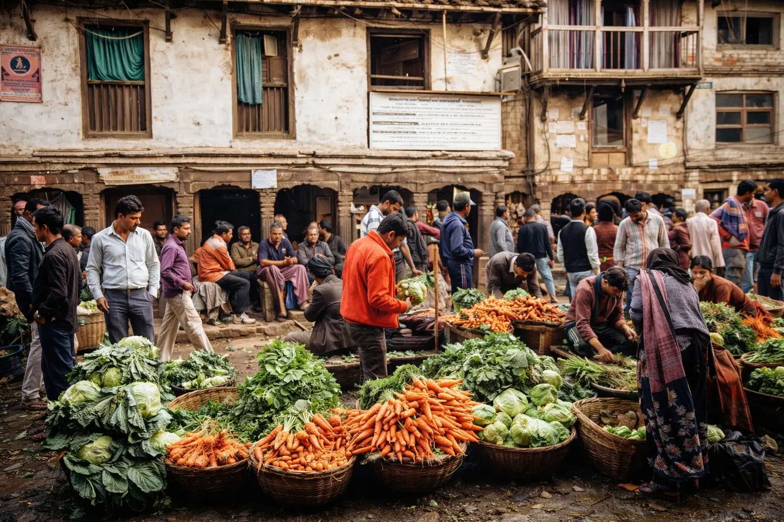 Inside view of vegetable market in Nepal