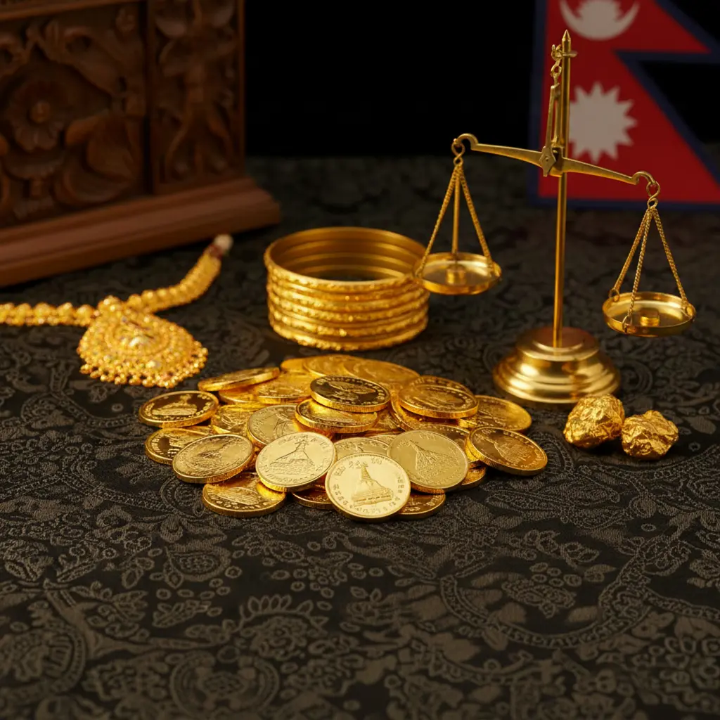 Gold jewelry representing Nepal market